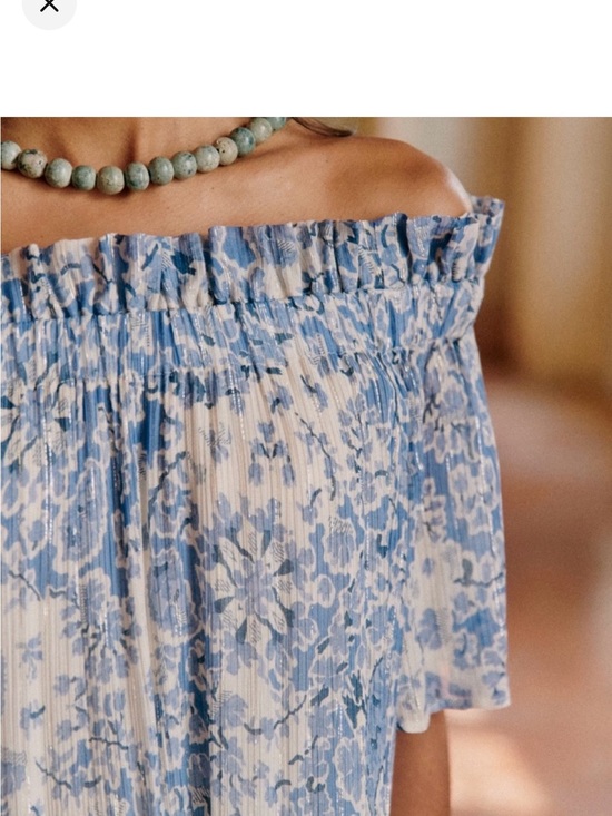Sezane Dresses & Skirts - Sezane Light Blue Floral Off-the-Shoulder Midi Dress